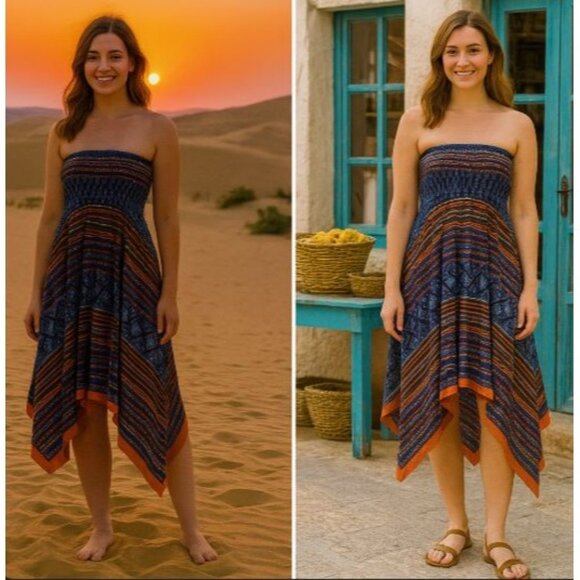 Maeve Women’s Navy/Orange Mini dress XS Patterncore Boho Chic Maximalist - Picture 1 of 13